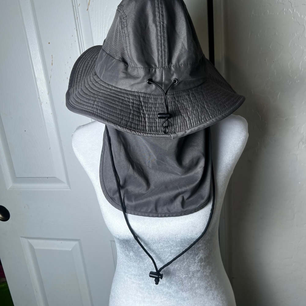 Swiss Tech Mens Gray Performance Sun Hat Wide Brim Neck Flap Boonie L-XL